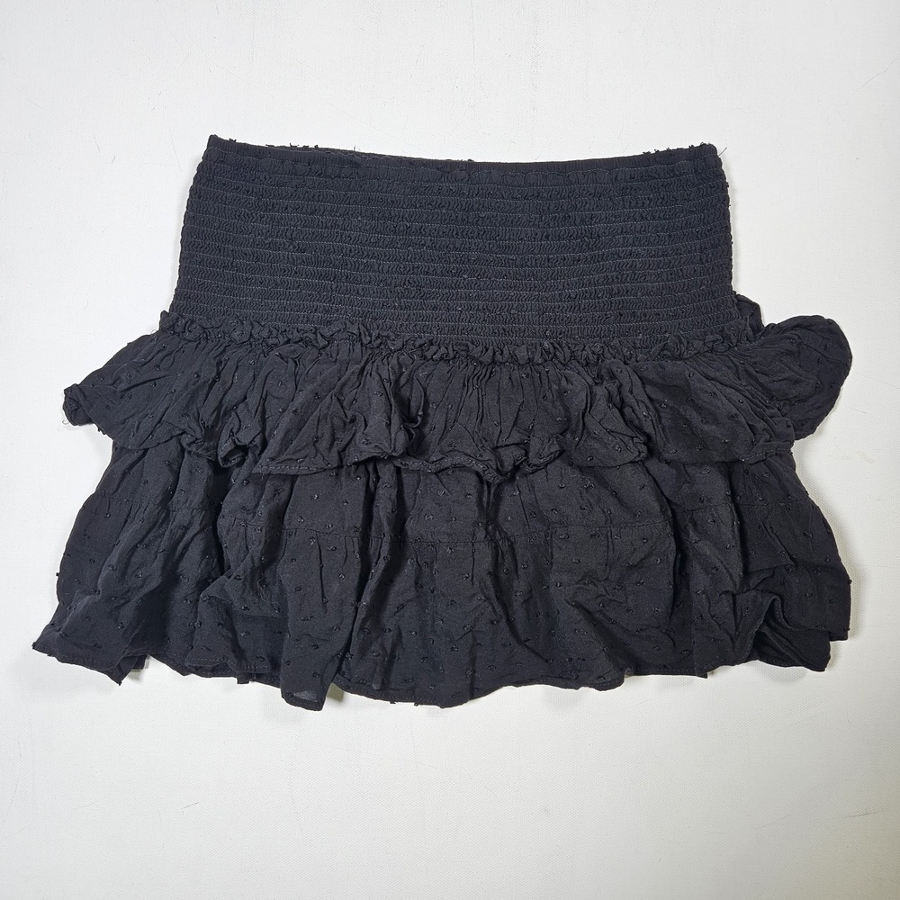 Isabelle's Cabinet Ruffle Mini Skirt Womens Medium Black Smocked Tiered Boho y2k